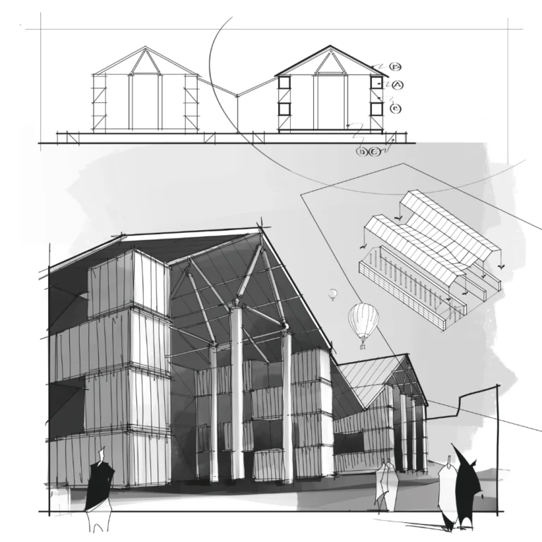 Nomadic Museum Shigeru Ban drawing
